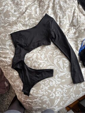 Edikted Black Bodysuit with Pink Logo Tag